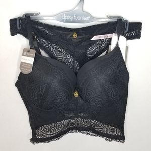 Daisy Fuentes Black Lace Longline Bra & Matching Panty Set 34C/L